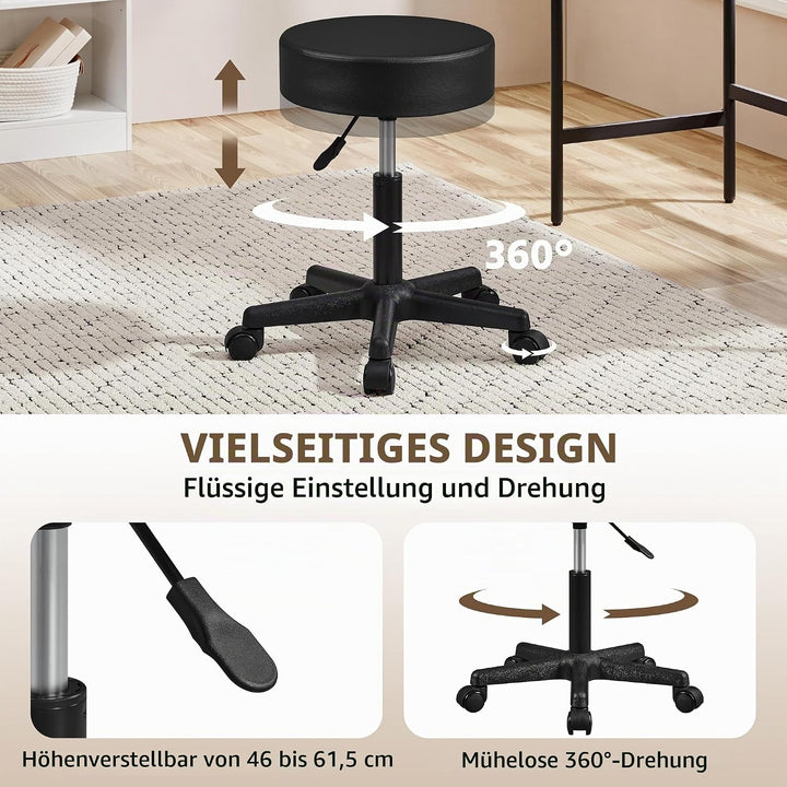 Yaheetech Rollhocker höhenverstellbar,Arbeitshocker Bürohocker 360° drehbar mit Rollen,Hocker Drehho