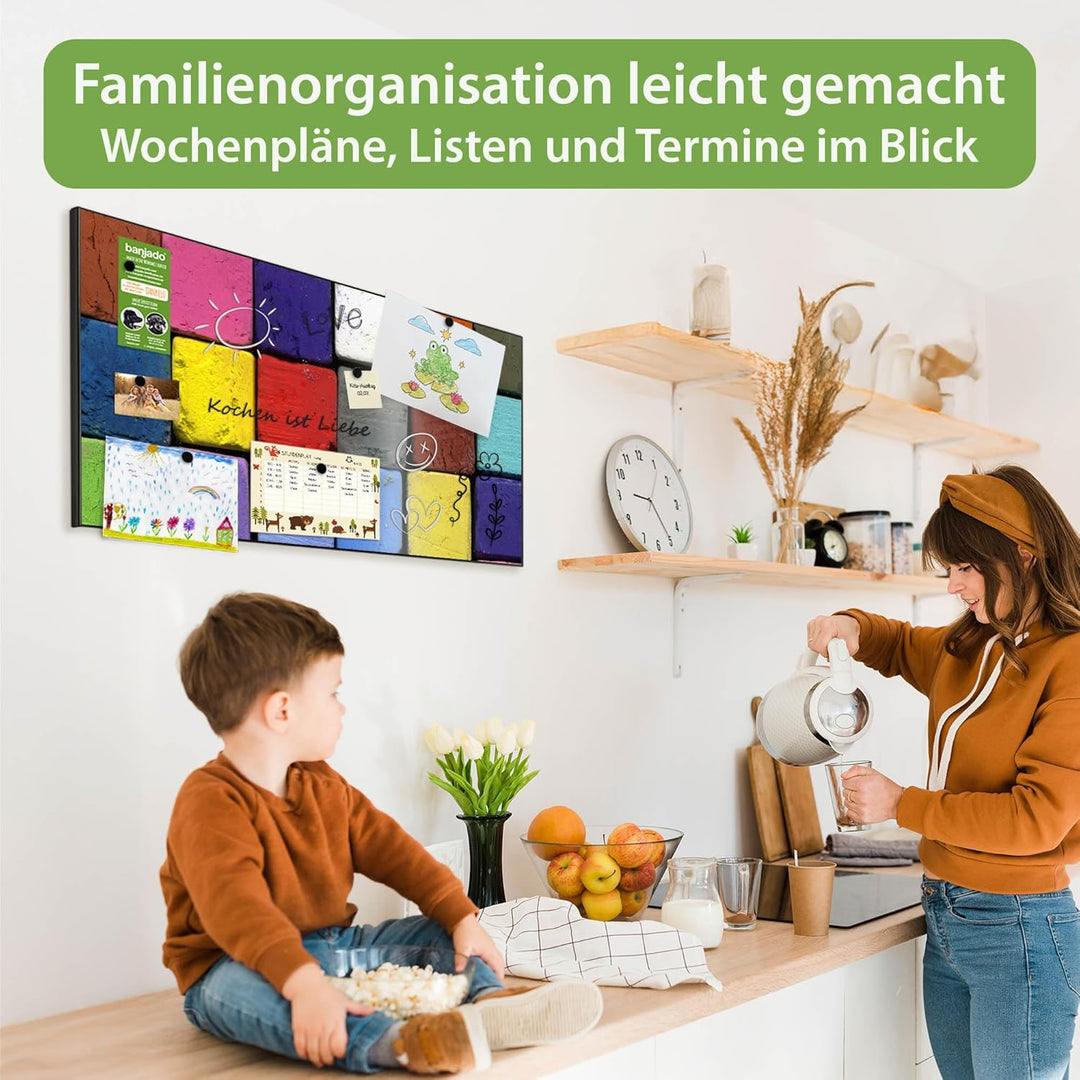 banjado Magnettafel schwarz 78 x 37cm / Magnetwand Metall/Magnetpinnwand als Memoboard/Pinnwand Magn