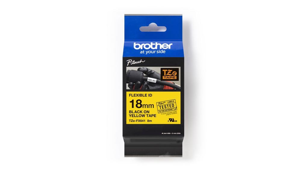Brother Original P-touch Flexi-Schriftband TZE-FX641 18 mm, schwarz auf gelb (u.a. für Brother P-tou