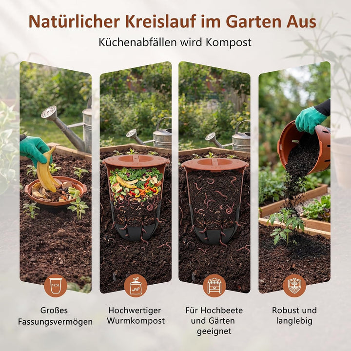 Silavo Wurmkomposter 12.5L, Komposter zum Eingraben (2er-Pack) Orange 2er Pack, Orange 2er Pack