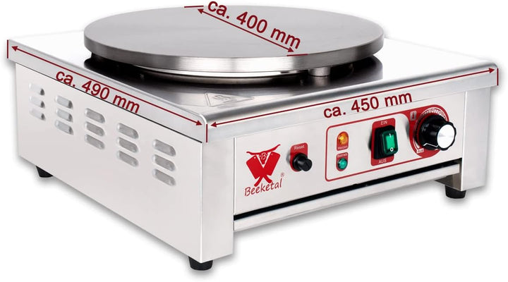 Beeketal 'BC40-1' Gastro Crepes Maker mit Ø 400 mm Gusseisen Crepesplatte, 50-300 °C stufenlos einst