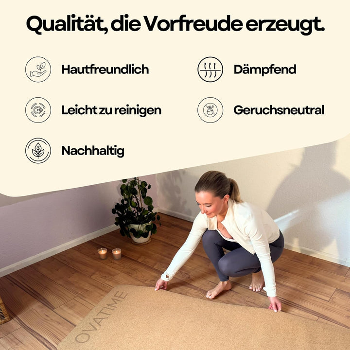 OVATIME Kork Gymnastikmatte – rutschfest &amp; wasserabweisend – Yogamatte aus Naturkork &amp; Naturkautschu