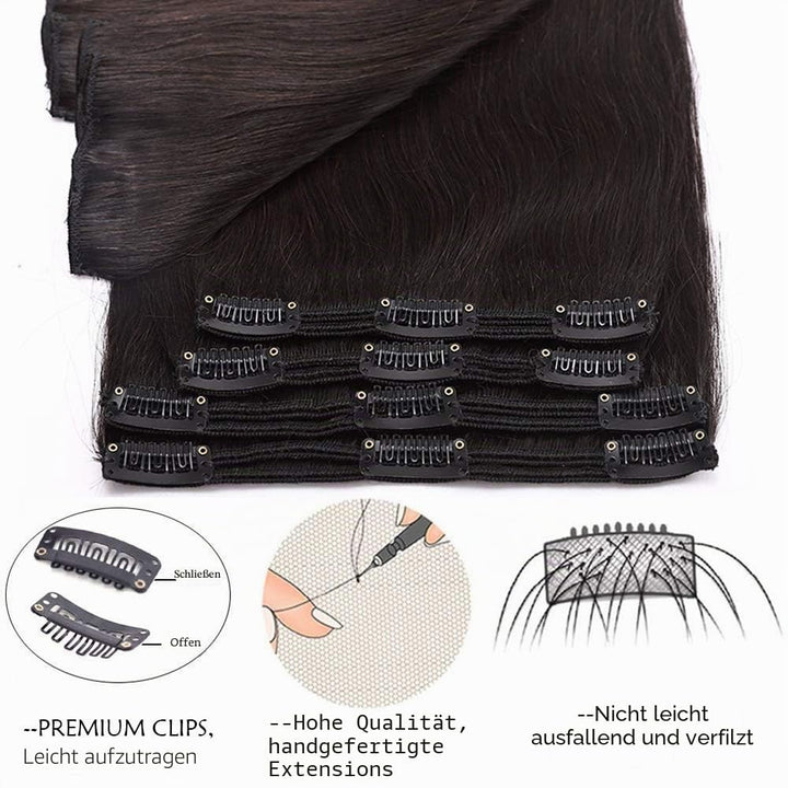 SEGO Clip in Extensions Echthaar Haarverlängerung Haarteil Doppelt 8 Tressen hitzebeständig glatt Na