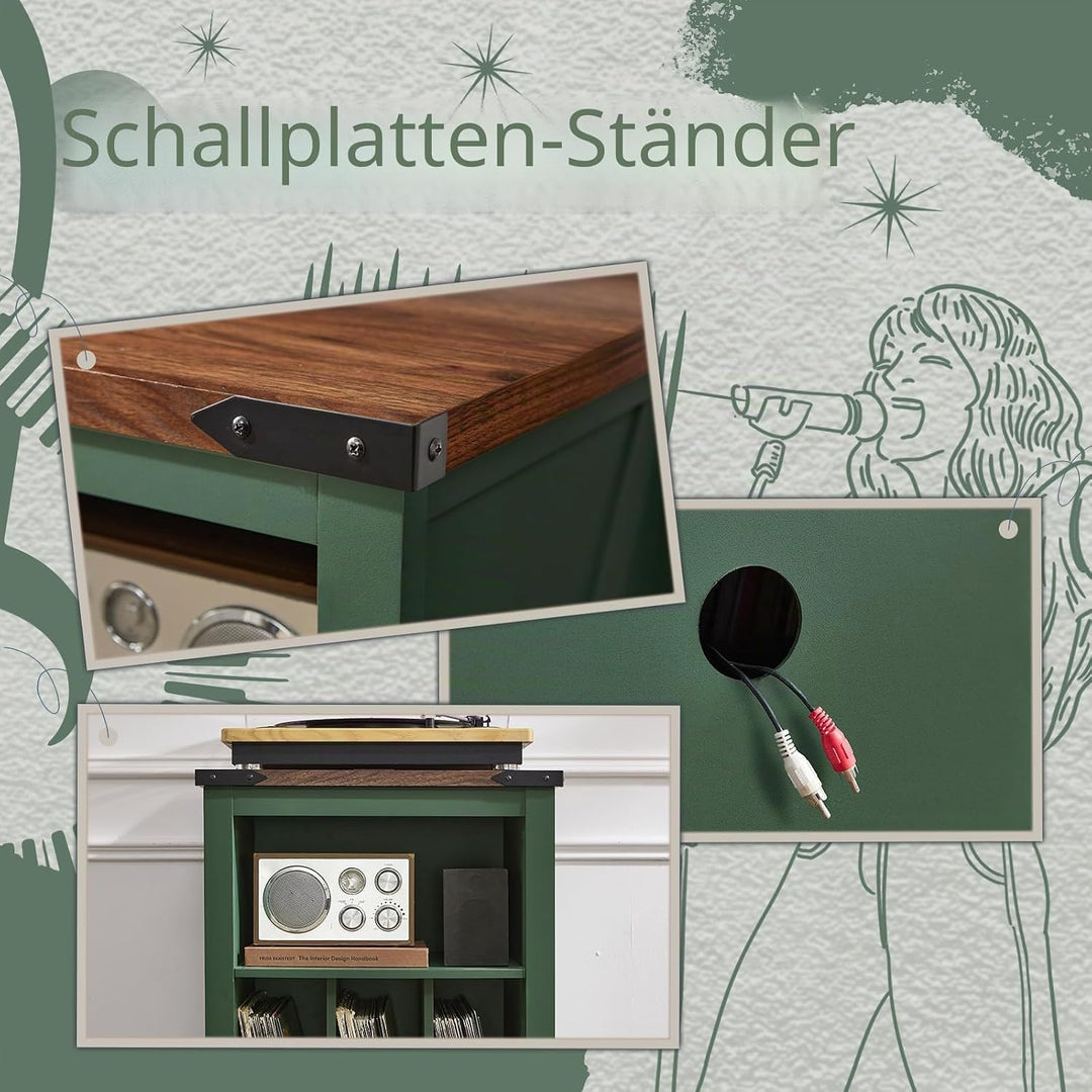 Plattenspieler Ständer mit Vinyl-Plattenständer, Grünes Plattenspieler Tisch hält bis zu 160 Alben,