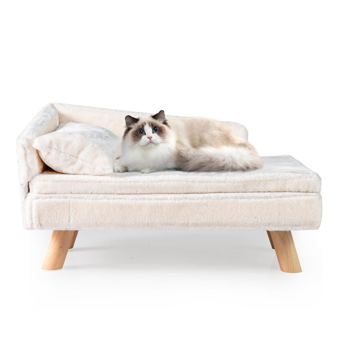 GOPLUS Luxus Katzensofa, Erhöhtes Hundebett mit Rückenlehne, abnehmbarem Kissen &amp; Holzbeinen, Hundes