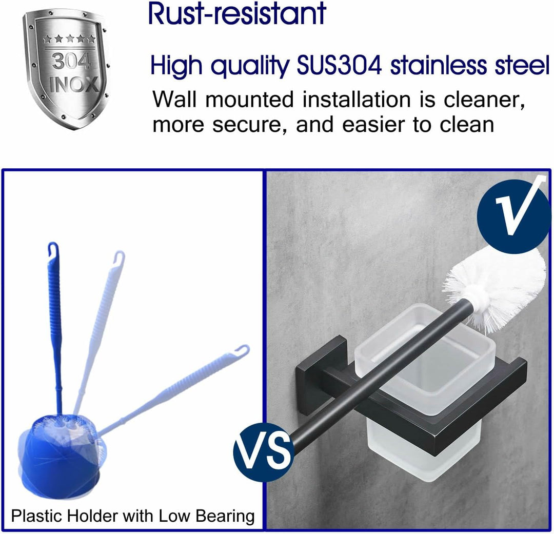 WC-Bürste und Halter Wand Toilettenbürste Mit Halterung, Schwarz, 304 Edelstahl und Mattglas für Bad