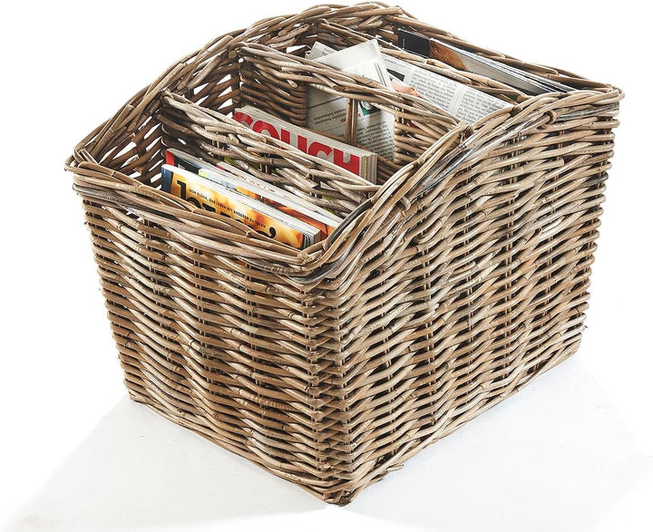 Kobolo Zeitungsständer Magazinsammler Zeitschriftenkorb aus Rattan - kubu Grey - 4 Fächer