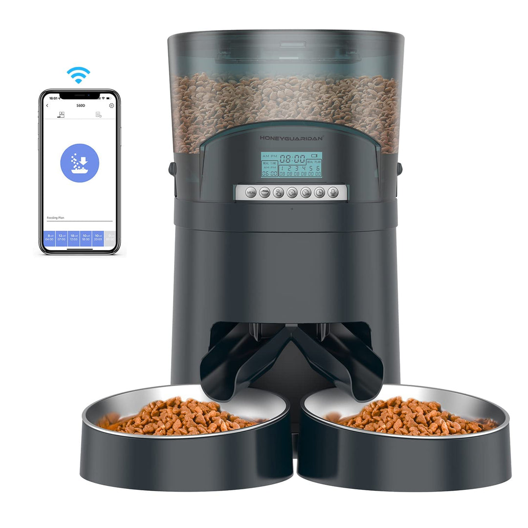 HoneyGuaridan Futterautomat Katze App Gesteuert mit 2 Näpfe, 4.5L Katzen Futterautomaten mit Timer,