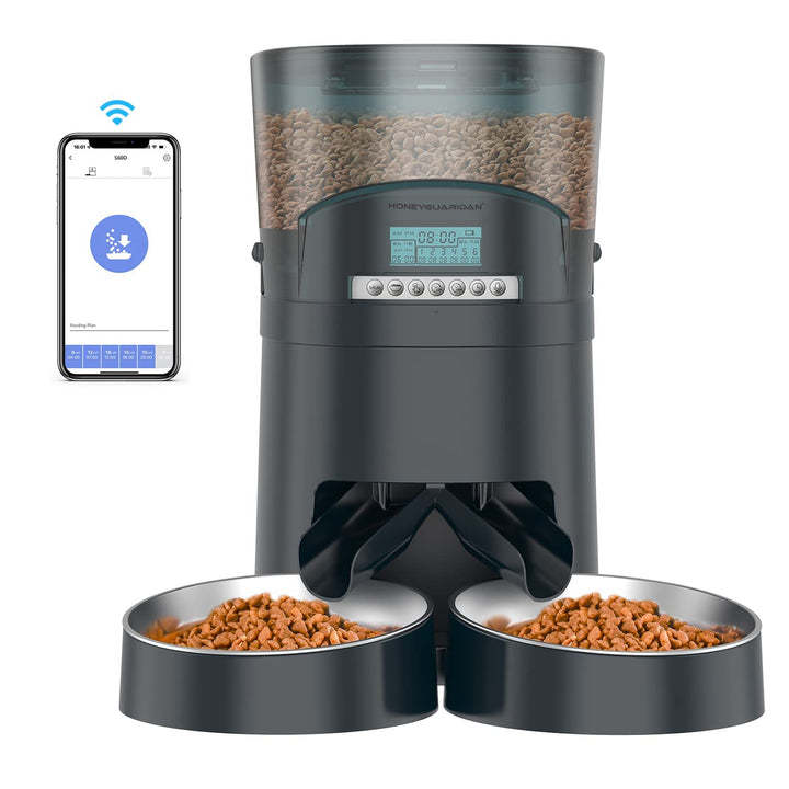 HoneyGuaridan Futterautomat Katze App Gesteuert mit 2 Näpfe, 4.5L Katzen Futterautomaten mit Timer,