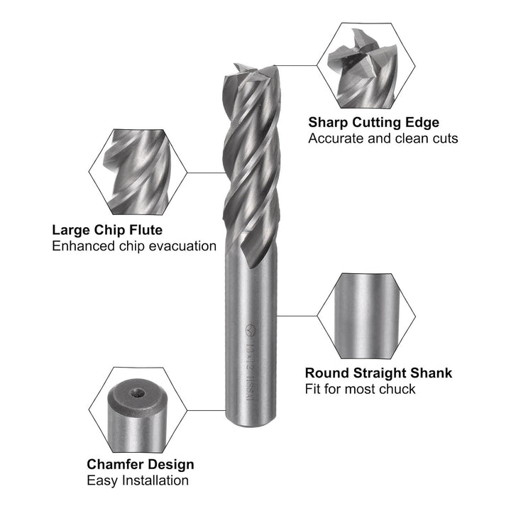 QUARKZMAN 2Stk Hartmetall Schaft Fräser 4-Schneidig 13mm / 0.51" Schnellarbeitsstahl Cnc Fräser Bits