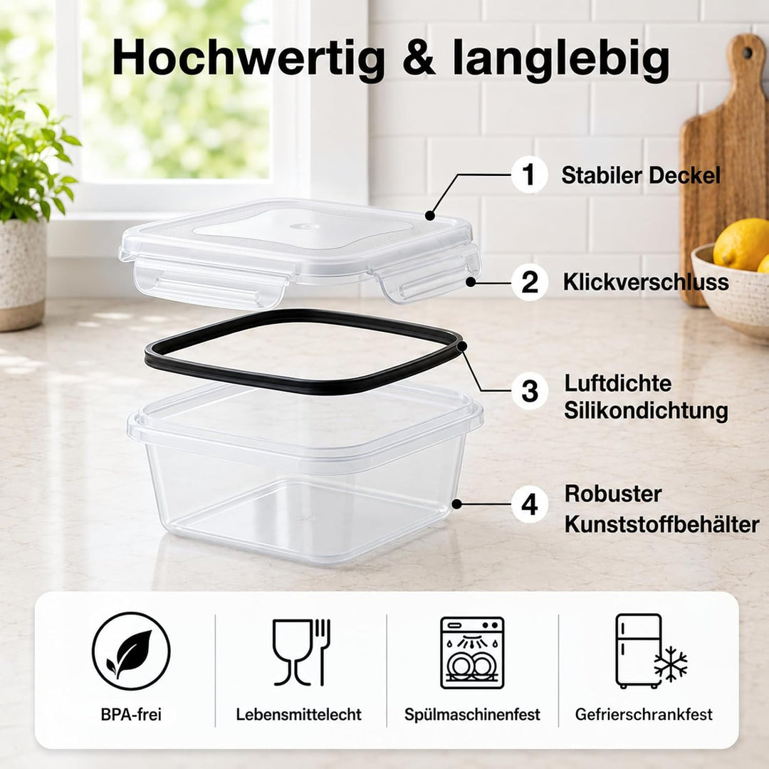Haushaltszauber® Frischhaltedosen Set 13-teilig (5 runde & 8 quadratische) | Luftdichte Frischhalted