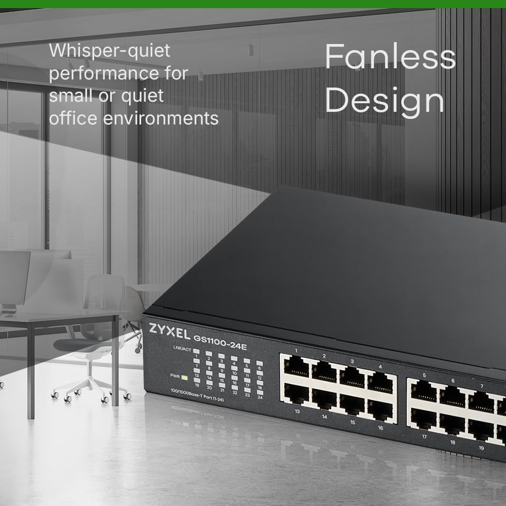 Zyxel 24-Port Gigabit Ethernet Unmanaged Switch - Design ohne Lüfter [GS1100-24E] GS1100-24E-EU0103F