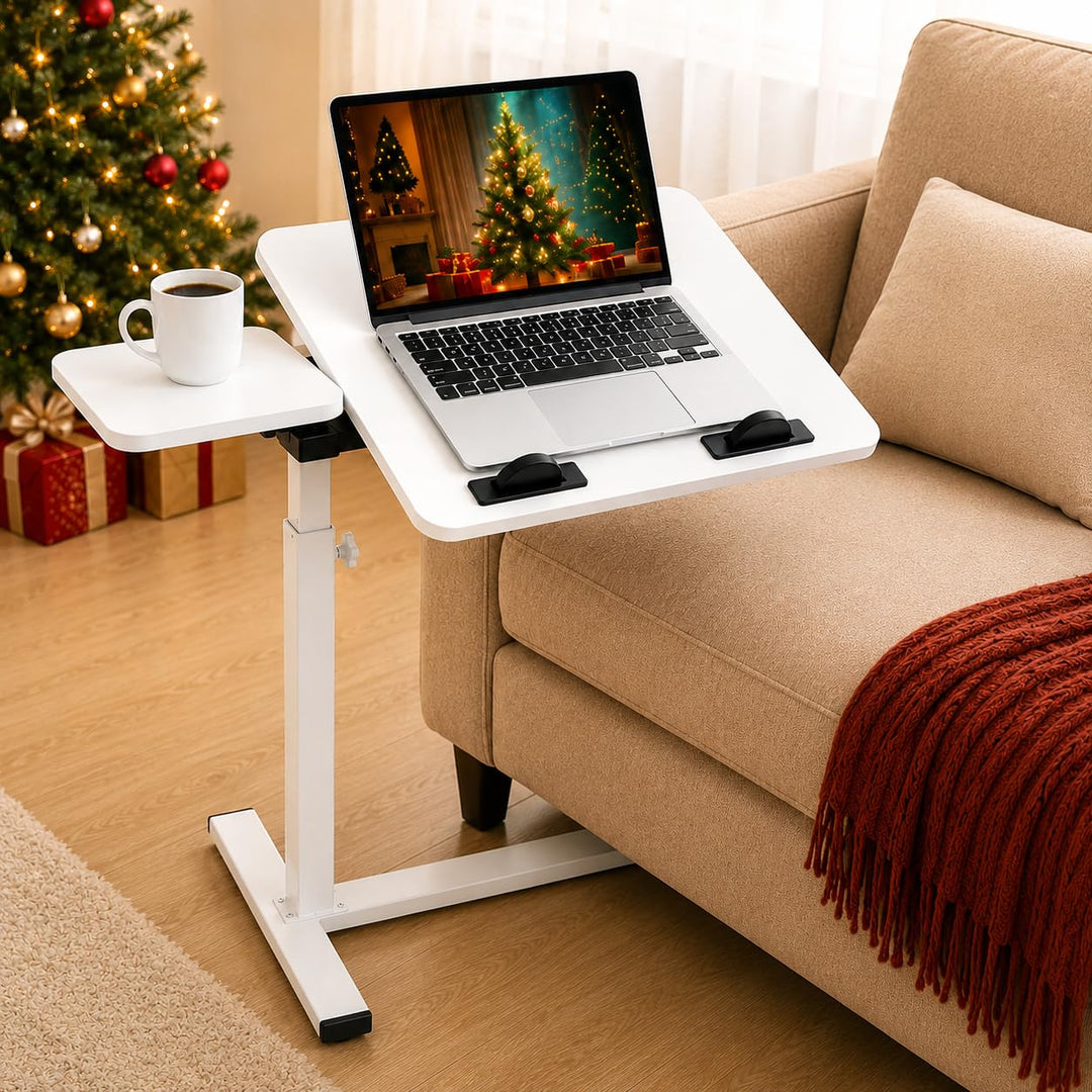 Beistelltisch mit Rollen, höhenverstellbarer Laptoptisch im C-Form Design, mobiler Sofatisch & Bettt