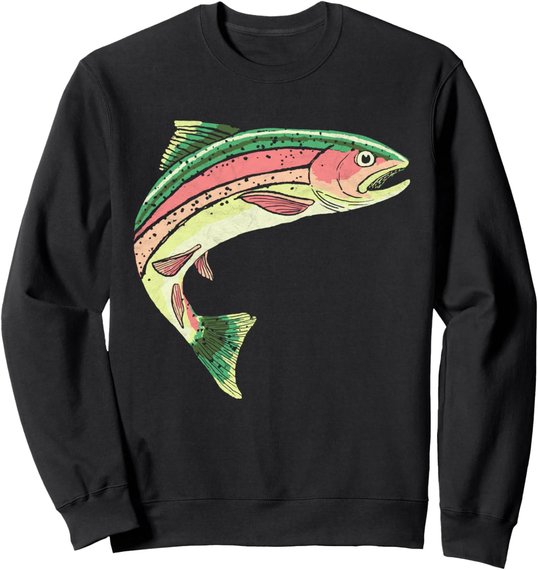 Vintage Rainbow Trout Fishing Retro Fish Graphic Sweatshirt