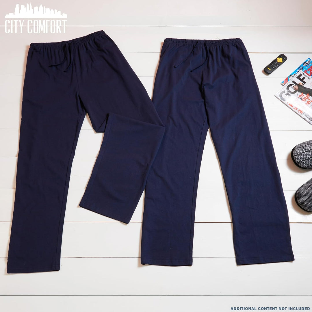 CityComfort Herren Schlafanzughose Lang mit Seitentaschen & elastischem Bund, 2er Pack M Bund mit Ko