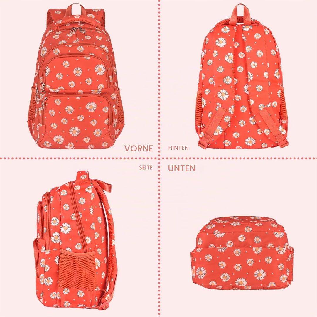 Schulrucksack Mädchen Teenager Damen Schultasche Rucksack Set Gänseblümchen Schulranzen für Mädchen