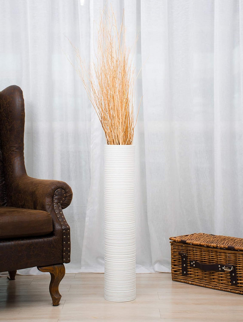 Leewadee Grosse Bodenvase für Dekozweige hohe Standvase Design Holzvase, Holz, 70 cm, Weiss 70 cm We