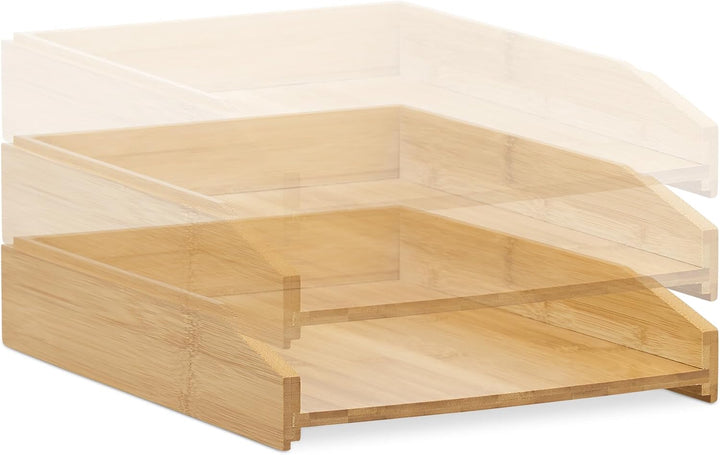 Relaxdays Briefablage 2er Set, aus Bambus, DIN A4 Grösse, stapelbare Dokumentenablage, für Schreibti