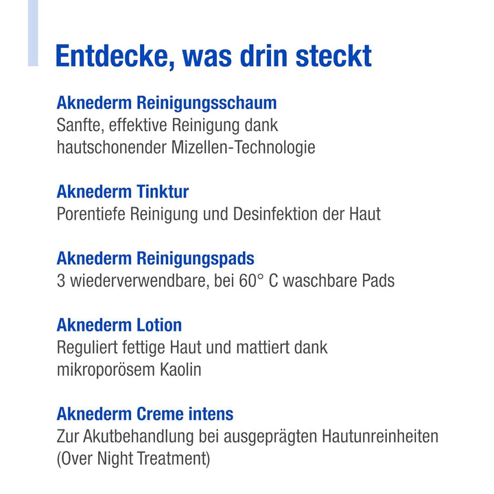 Aknederm Premium Set intens für normale Haut - Set mit Tinktur/Reinigungsschaum/Lotion/Creme intens