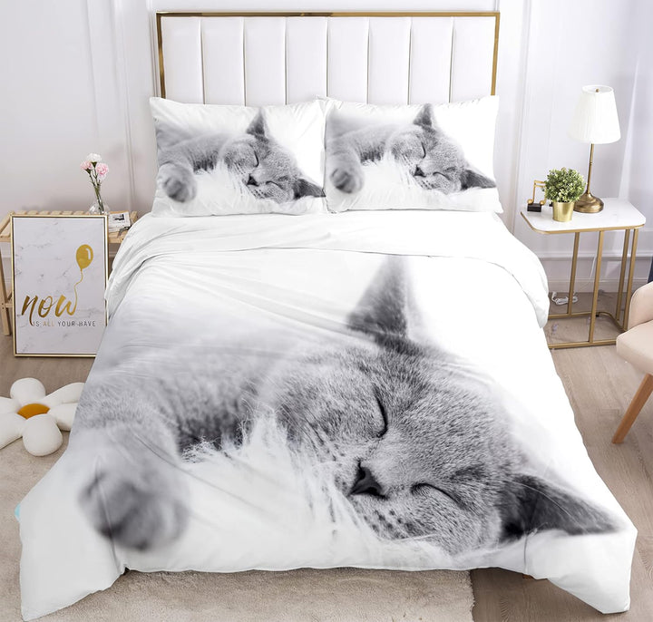 Katze Bettwäsche Set 135 x 200 cm, Tiermotiv, Kinderbettwäsche, Cat Muster Bettbezug 3D Haustier Kat