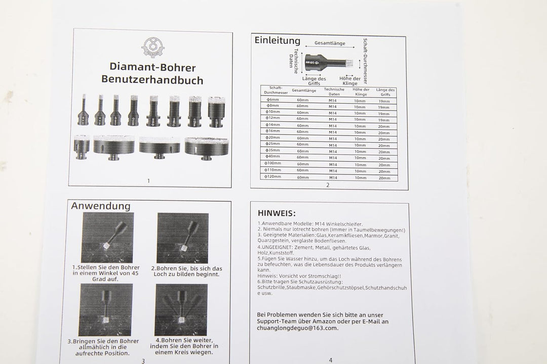 Fliesenbohrer 6 8 10 20 35mm x M14 5 Stücke Diamantbohrer Glasbohrer Fliesen Diamant Feinsteinzeug B