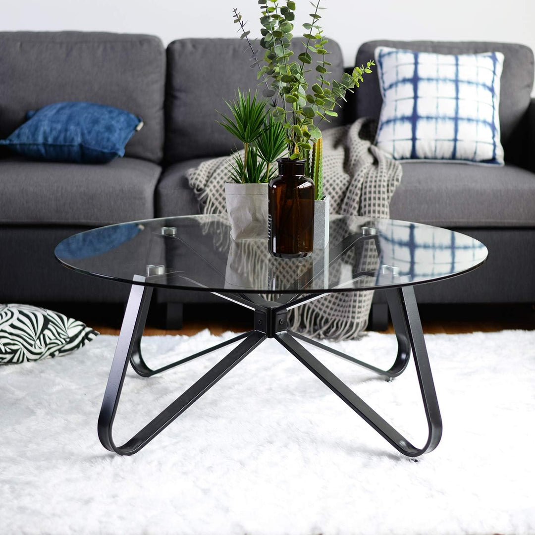 Runder Couchtisch aus gehärtetem Glas, nordischer minimalistischer Sofatisch moderner Beistelltisch