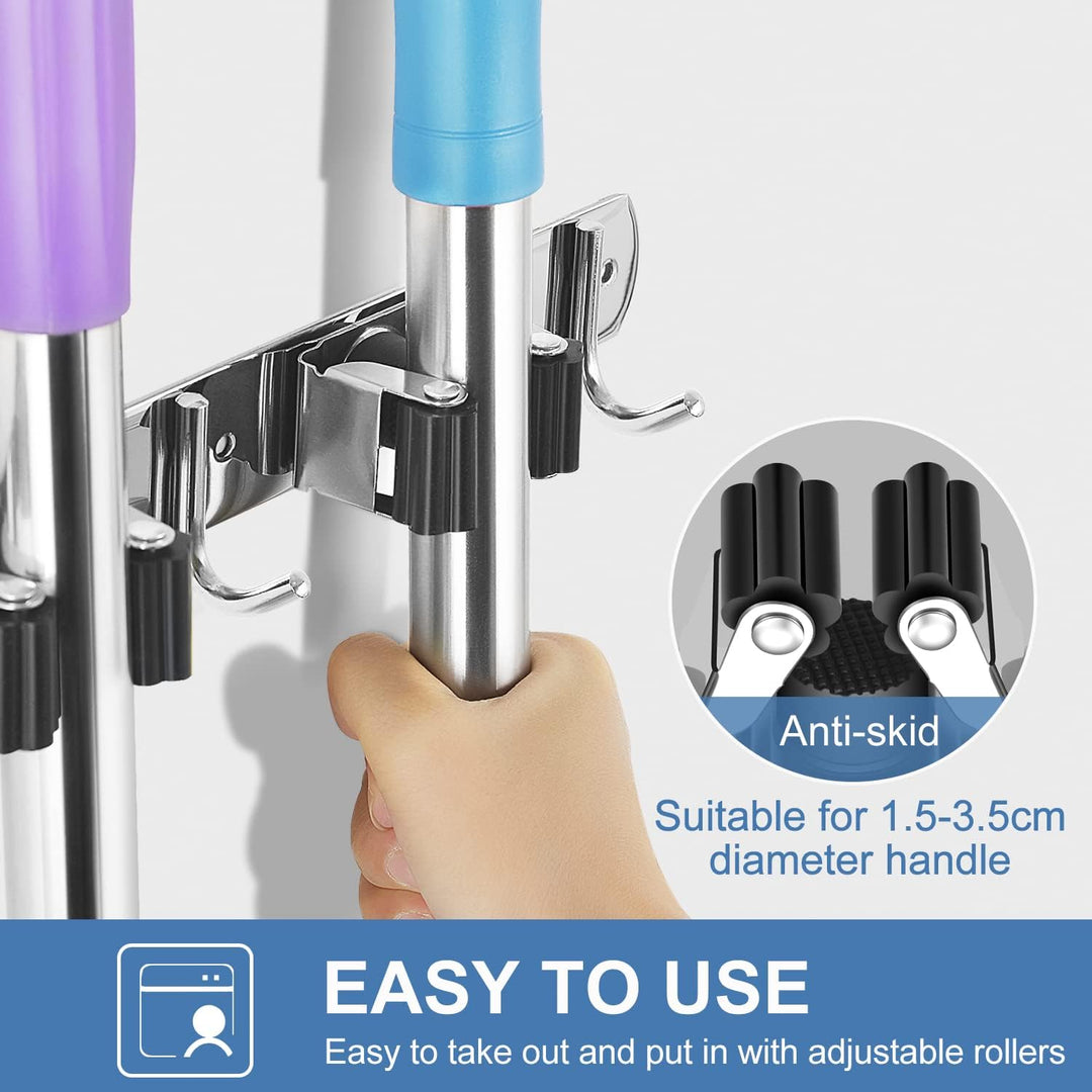 ibell 2 Stück Besenhalterung Wand, Gerätehalter Edelstahl, Besen Mop Halter Wandhalterung, Selbstkle
