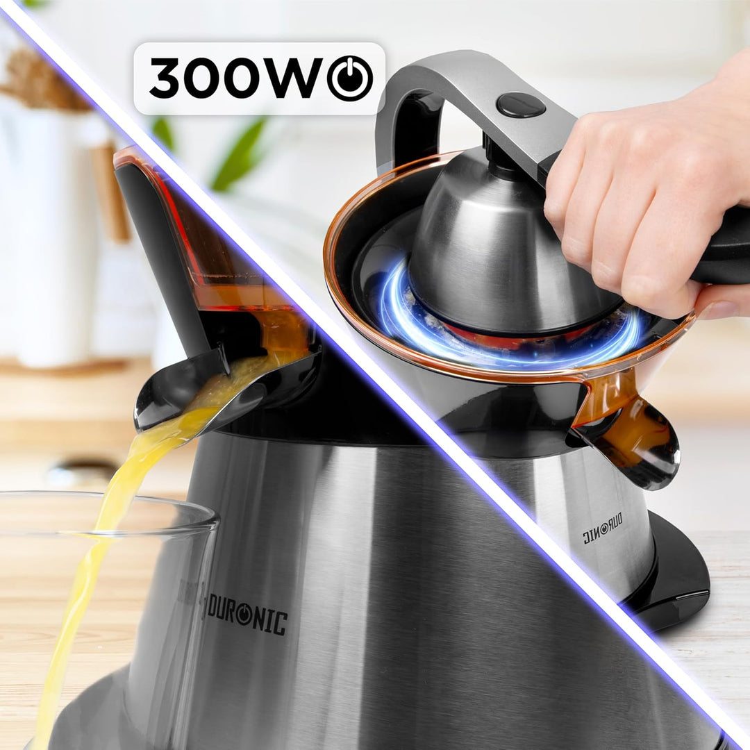 Duronic JE304 Elektrische Zitruspresse | 300W Entsafter | 400 ml Volumen | inkl. 2 austauschbare Pre