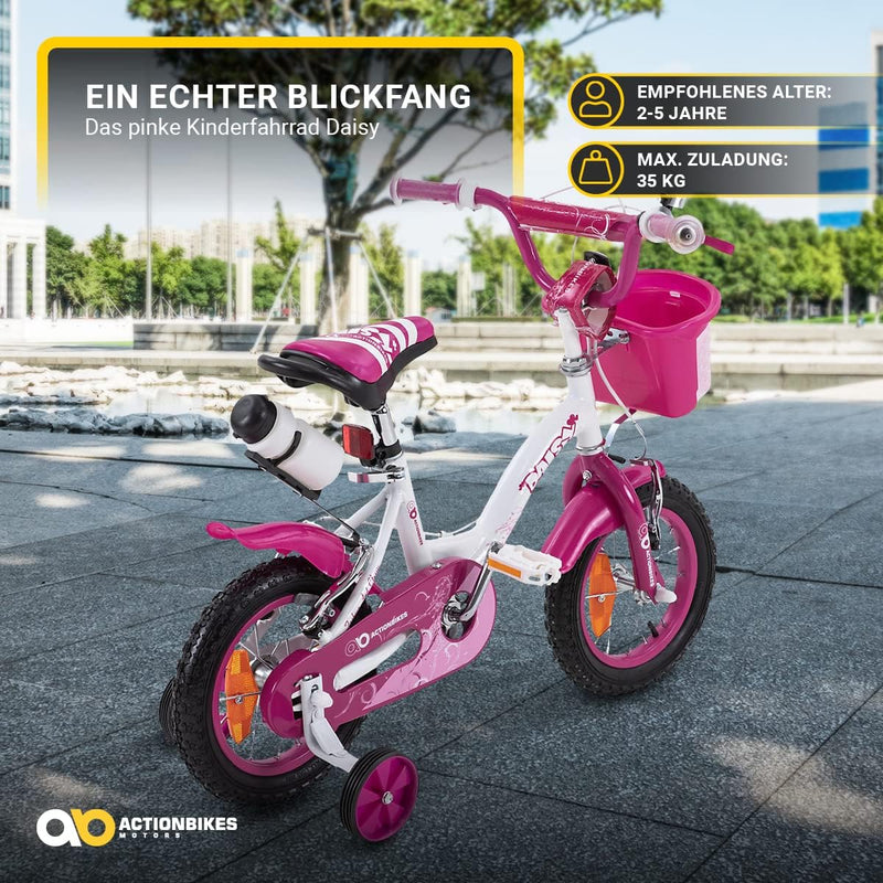 Actionbikes Kinderfahrrad Daisy | 12 Zoll / 16 Zoll / 20 Zoll - V-Brake Bremsen - Schutzblech v. und