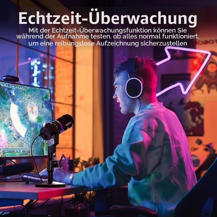 COMICA EJoy D10 Pro Mikrofon Cardioid Dynamisches USB-C/XLR Mikrofon mit 48kHz/24bit, RGB-Beleuchtun