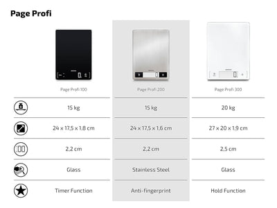 Soehnle Page Profi 200, digitale Küchenwaage silber aus Edelstahl, Gewicht bis zu 15 kg (1-g-genau),