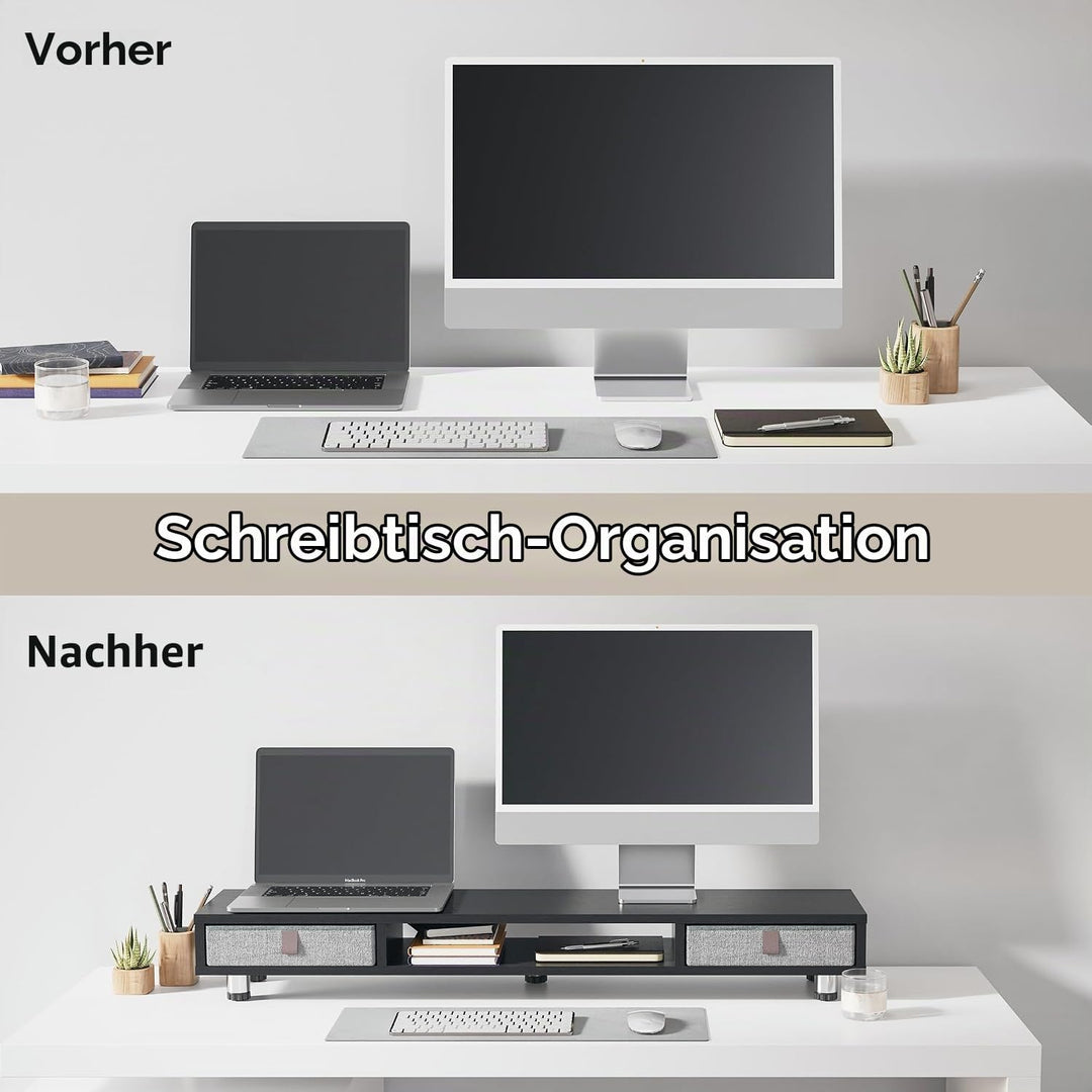 Fenge Dual Monitorständer mit 2 Schublade Grosser Bildschirmständer für PC Laptop TV, Höhenverstellb