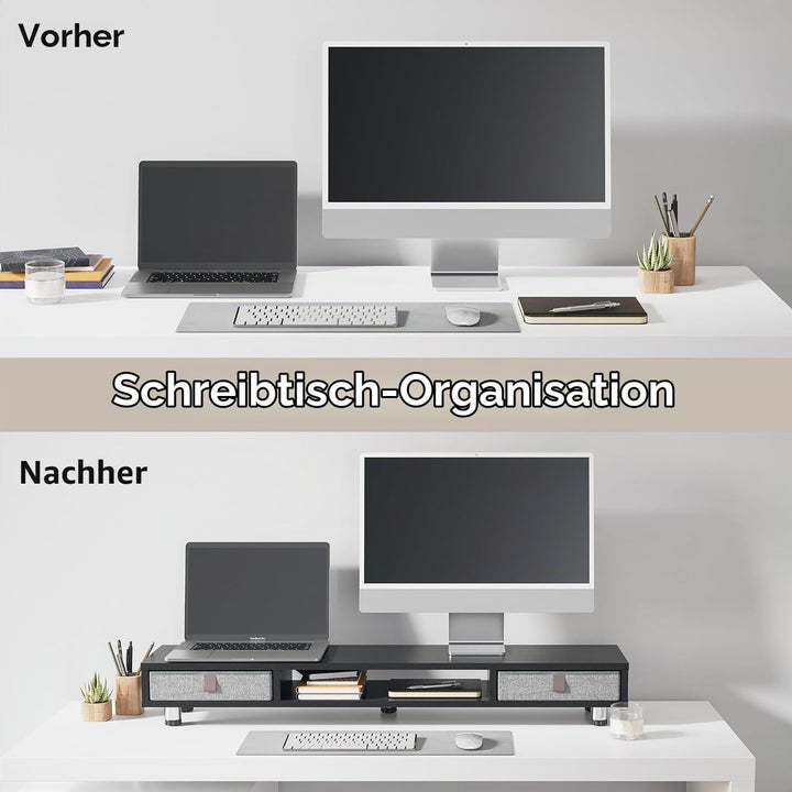 Fenge Dual Monitorständer mit 2 Schublade Grosser Bildschirmständer für PC Laptop TV, Höhenverstellb