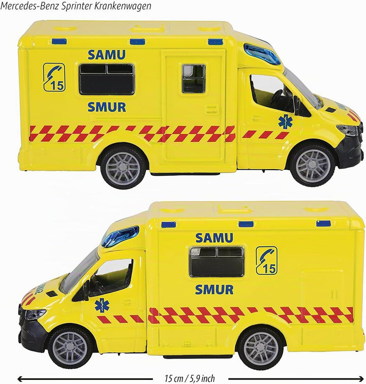Majorette - Grand Series Mercedes Ambulance 15 cm (Massstab 1:43) Geräusche und Lichter ab 3 Jahren