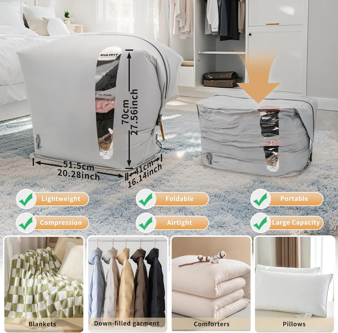 EULANT Grosse Nylon Vakuumbeutel für Kleidung mit luftdichtem IP67 Reissverschluss,Wasserdicht Vakum