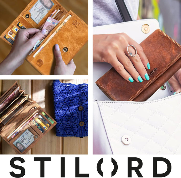 STILORD 'Ellen' Leder Geldbörse Damen RFID und NFC Schutz in stilsicherer Geschenkbox Grosses Portem