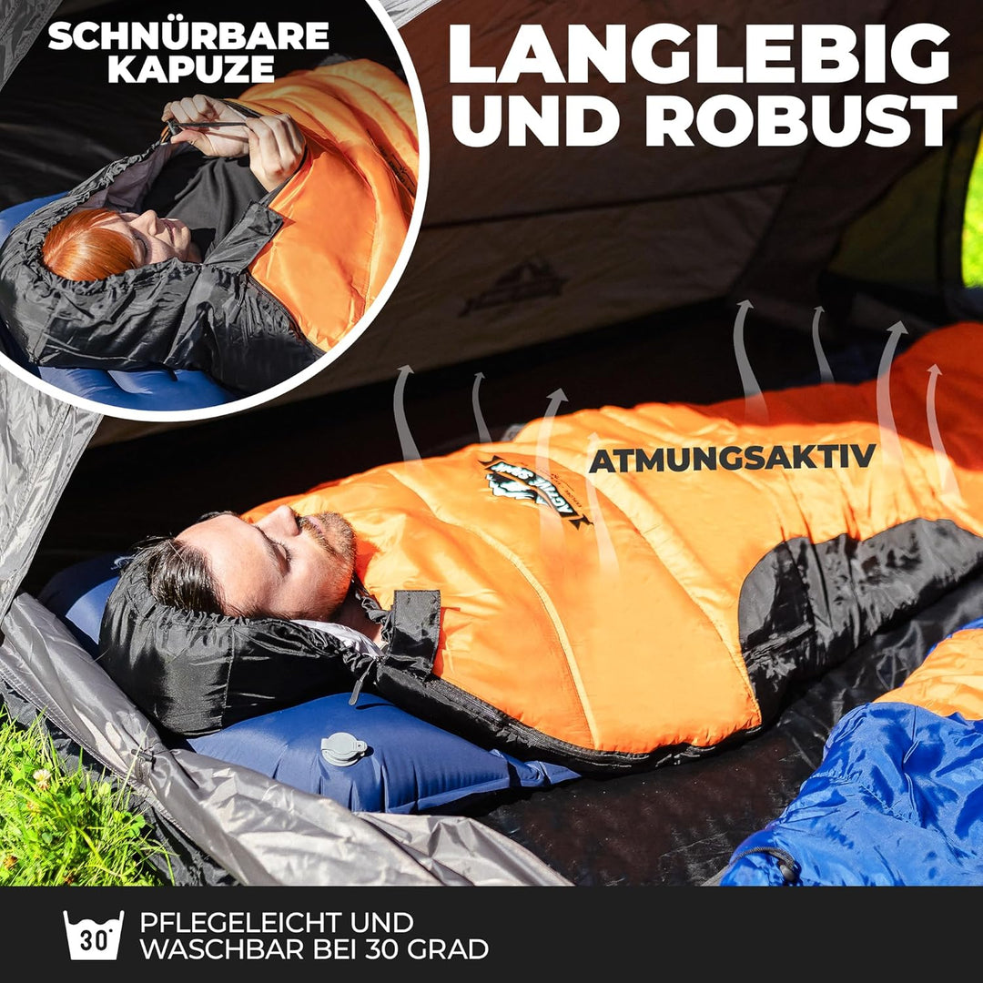 Schlafsack Winter - 3 Jahreszeiten & Sommer, Wasserabweisend & Atmungsaktiv, Nie mehr kalte Füsse Da
