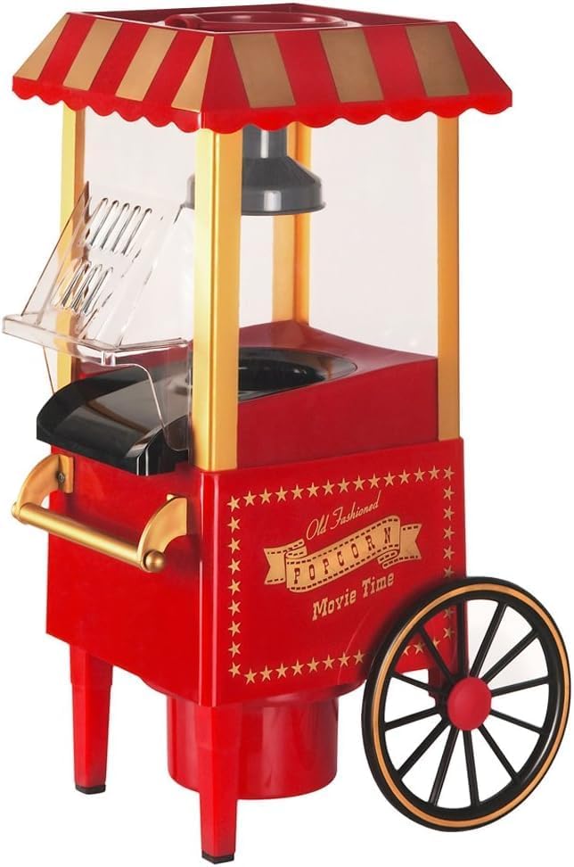 Popcornmaschine Retro, Elektrische für Zuhause Heissluft Popcorn Maschine im Theaterstil, Ein-Knopf-