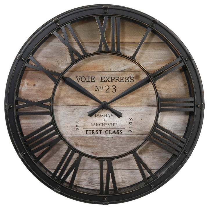 Wanduhr Vintage – Schwarz & Holz D39 cm – Atmosphera Designer Innen D. 39 x H. 7,7 cm Braun, D. 39 x