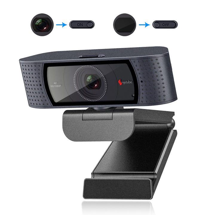 Angetube Webcam mit Mikrofonen - 1080P PC Webcam für Streaming, Autofokus PC Kamera mit eingebauter