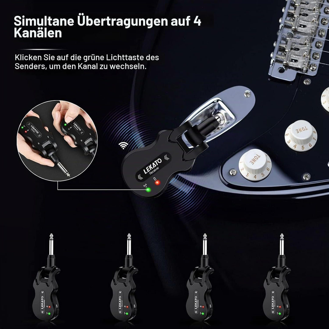 LEKATO 5,8 GHz Drahtloses Gitarrensystem Drahtloses Gitarrensystem Wiederaufladbares digitales Gitar