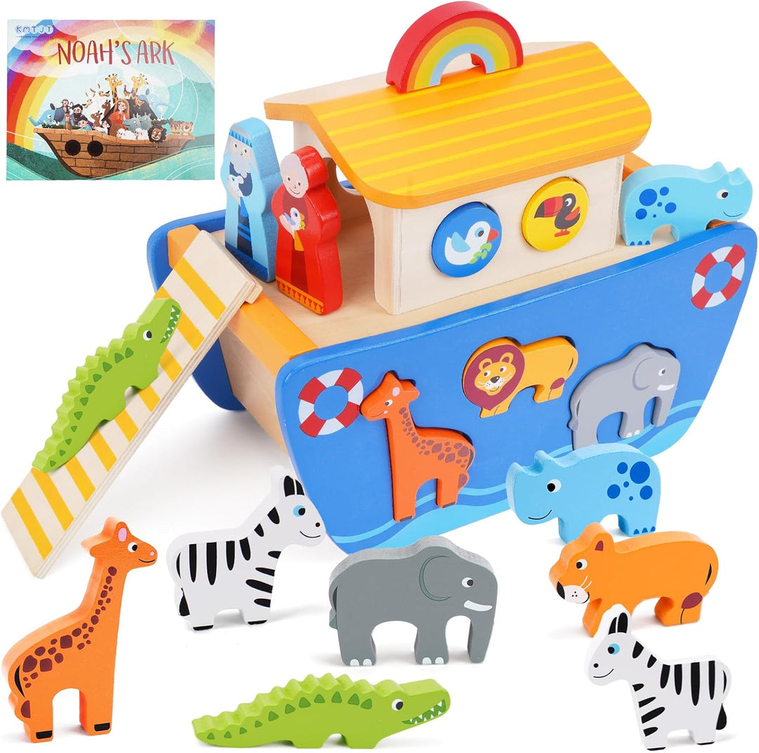 Arche Noah Holz | Holzspielzeug ab 1 2 3 Jahr Kinder | Taufgeschenke für Jungen Mädchen | Montessori