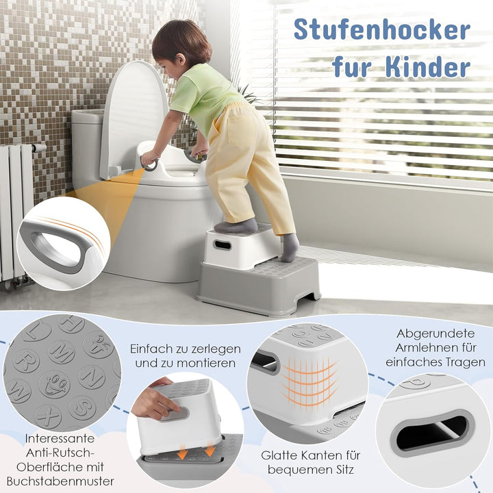 MAMIZO Toilettensitz Kinder mit Tritthocker Kinder, Wc Sitz Kinder mit 2 Stufen Hocker, Toilettensit