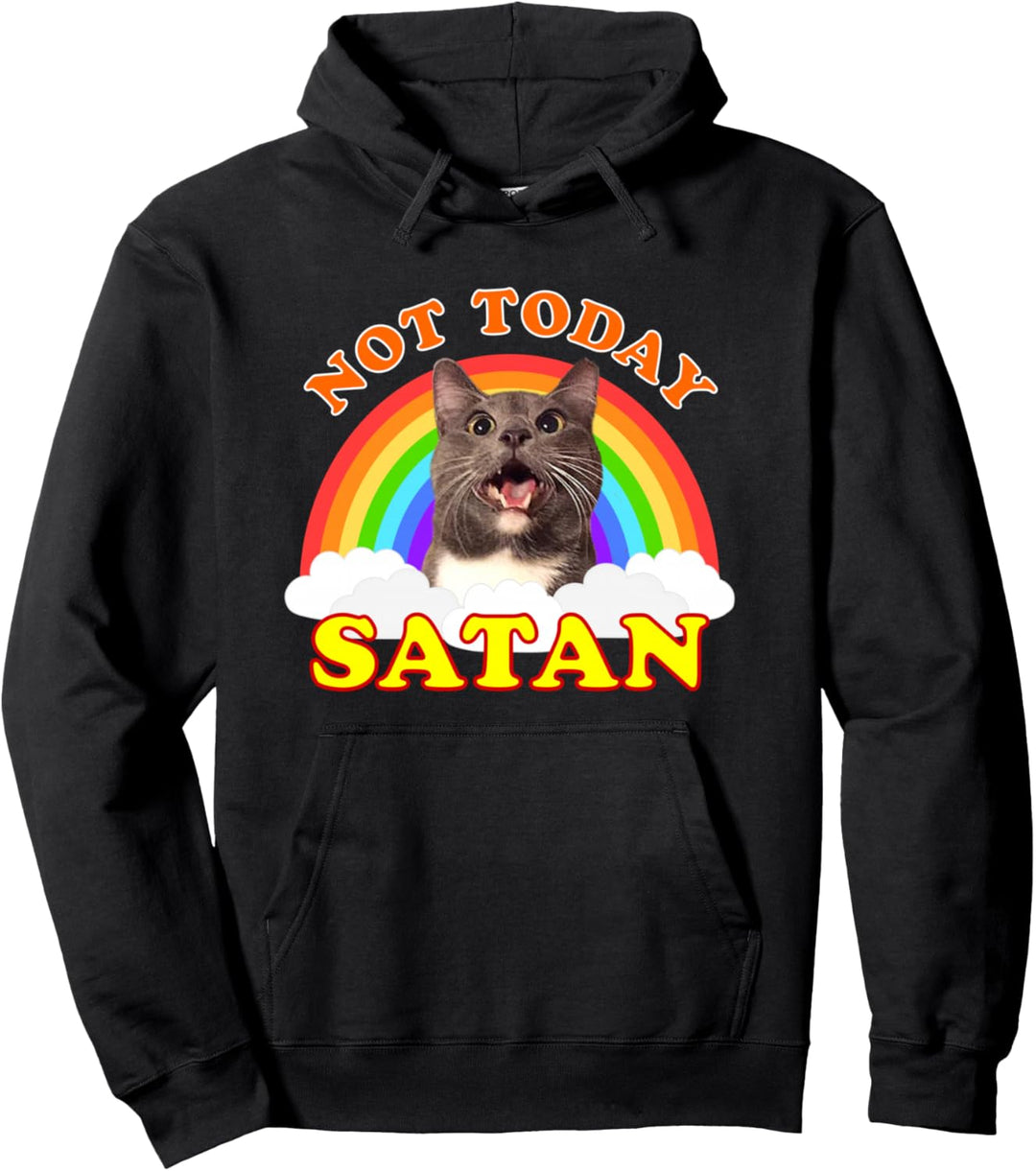 Not Today Satan Nicht Heute Lustige Regenbogen Katze Meme Pullover Hoodie