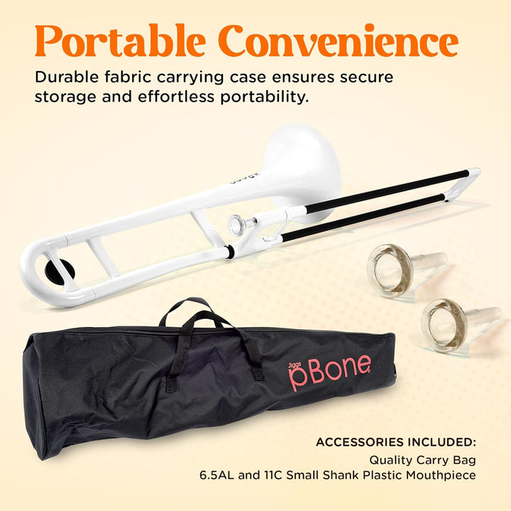 pBone Kunststoff Posaune weiss mit Tasche und Mundstück weiss Nur Instrument, weiss Nur Instrument
