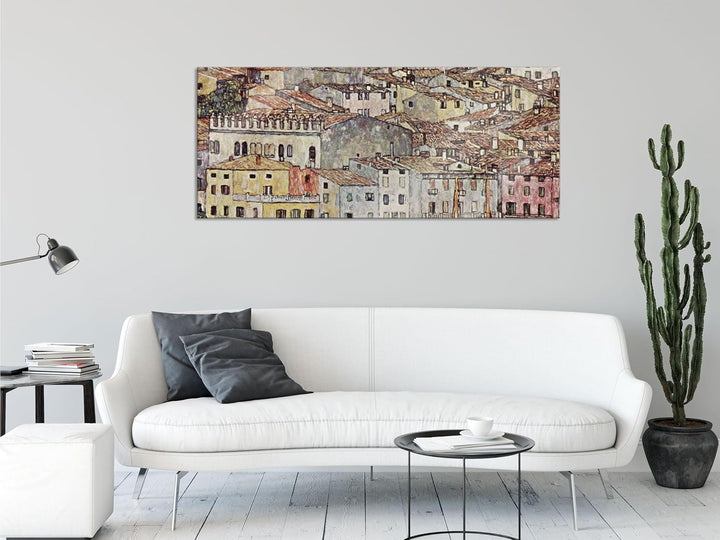 Glasbild Panorama | Wandbild aus Echtglas | Gustav Klimt - Malcesine am Gardasee | 120x50 cm | inkl.