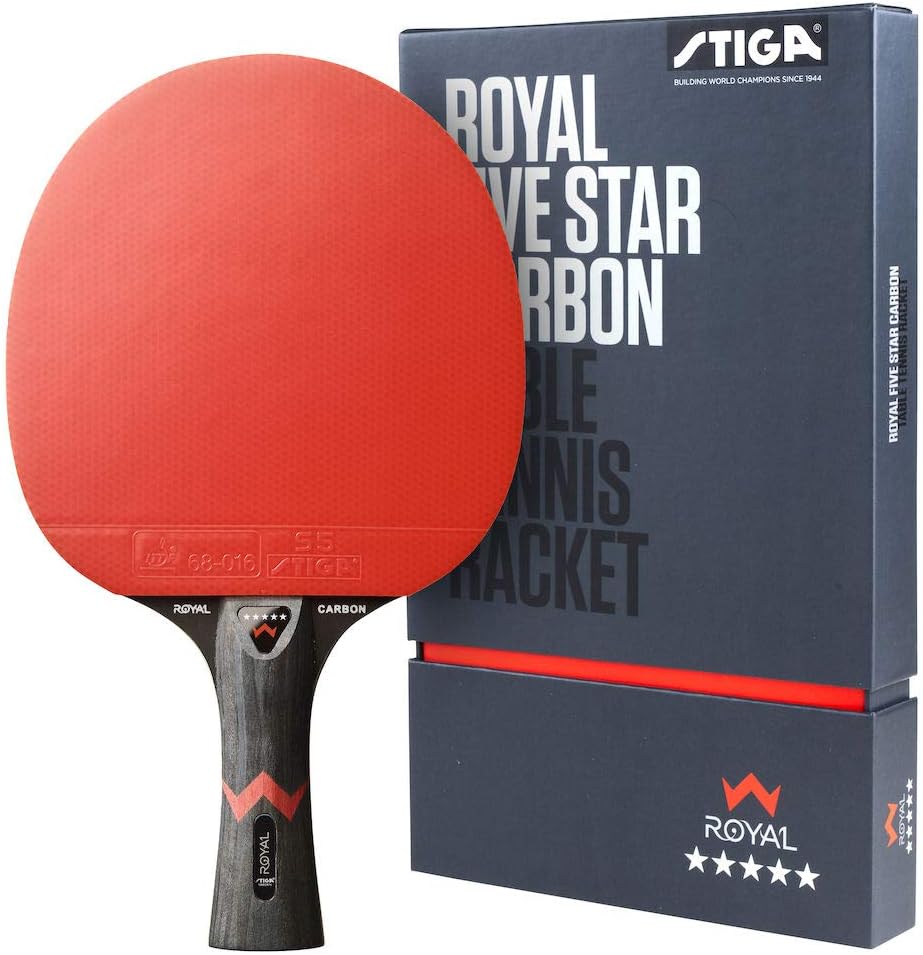 STIGA Royal 5 Sterne Tischtennis Schläger Pro Carbon, Schwarz/Rot Bundle mit Schlägerhülle-80502, Bu