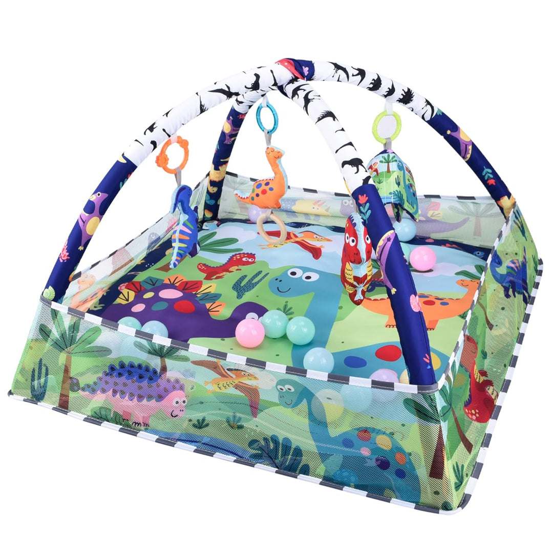 Bebamour Baby Spielmatten Bodenturngeräte von Geburt an, 18 Bälle, 5PCS Hängespielzeug, weiche Baby