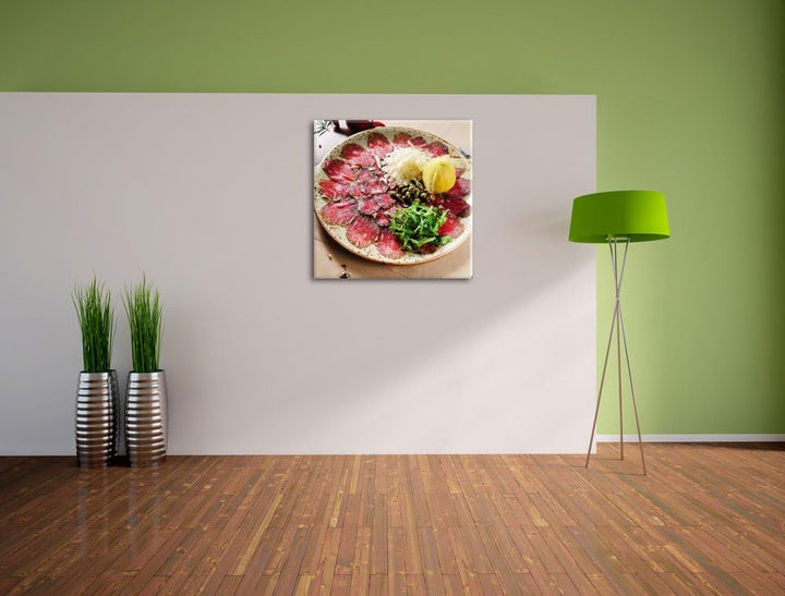 appetitliches Carpaccio, Format: 70x70 auf Leinwand, XXL riesige Bilder fertig gerahmt mit Keilrahme