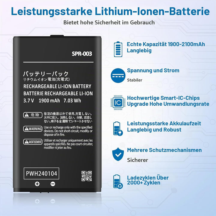 1900mAh SPR-003 Akku für Nintendo 3DS XL/New 3DS XL/ 3DS LL/New 3DS LL Spielkonsole, Neues Upgrade L